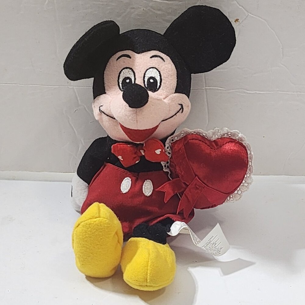 Disney Mickey Mouse Valentine's Day Heart Plush Bean Bag Toy 8" Sewn Eyes